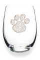 Jewelled Stemless Wine Glass - Paw print