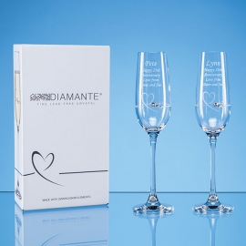 Diamante Petit Heart Champagne Flutes (Pair)